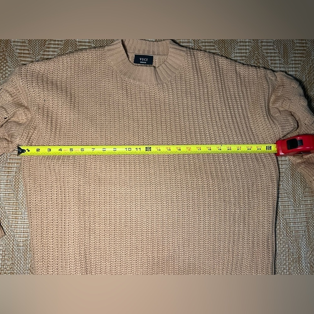 Vici Women's Chunky Knit Beige Sweater,Lantern Sleeves,Size M - Picture 5 of 9